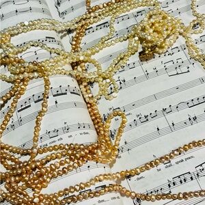 Necklace Opera Length Blush & Ivory 6-strand Seed Pearl Torsade Vintage Heirloom